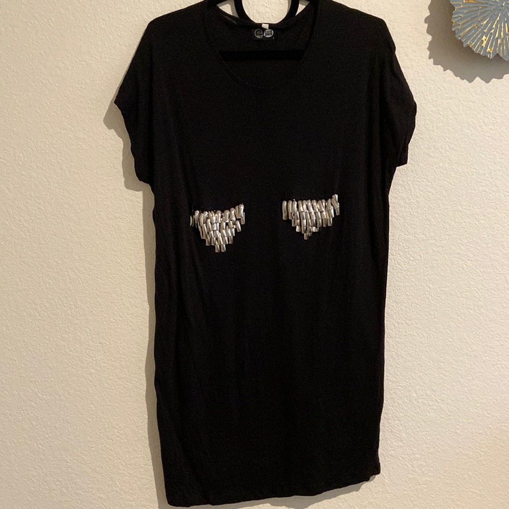 Cheap Monday cotton/Modal black fringes silver nails dress Size S